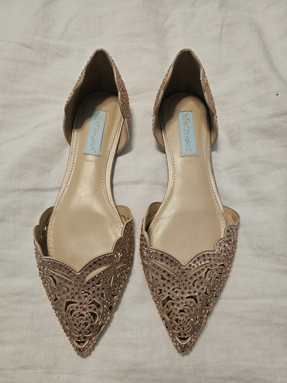 Blue By Betsy Johnson Pointed Toe Laser-Cut D'Orsay Flats - Nude